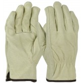 Premium Grade Top Grain Pigskin Leather Keystone Thumb Glove with Red Fleece Lining - Small, Natural